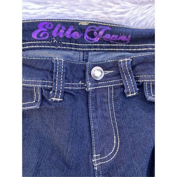 Y2K Vintage Elite Jeans SZ 9/10 Dark Denim Cargo Stretchy Bling Capris - Picture 3 of 13